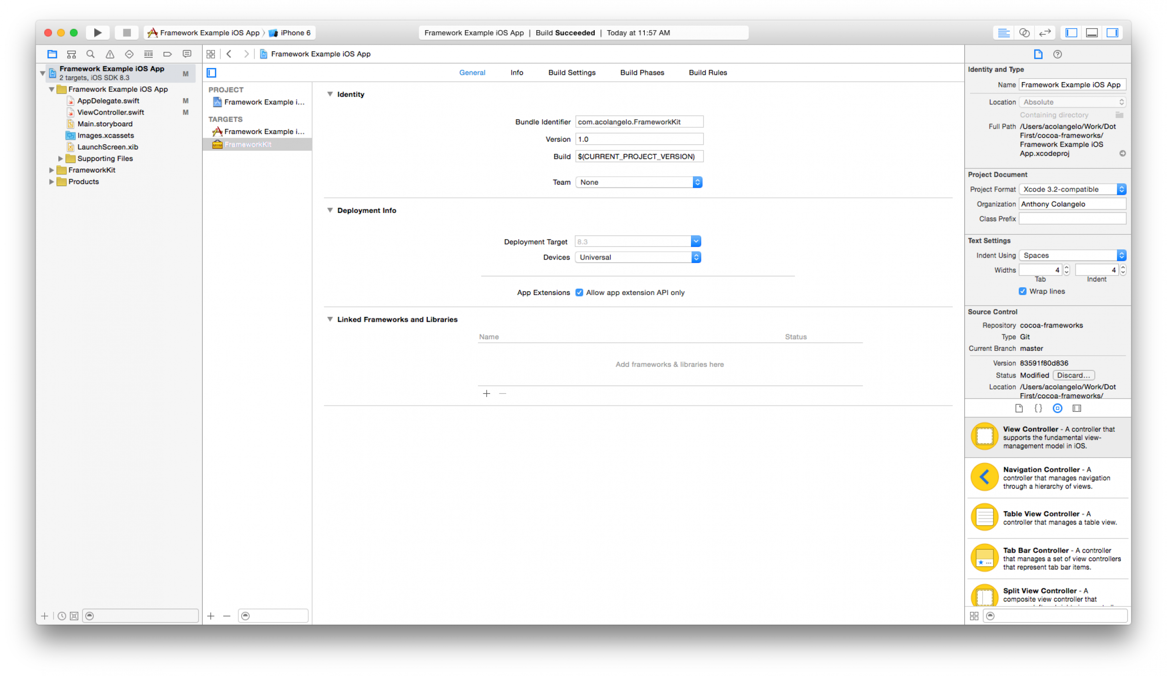 Cross-Platform Frameworks in Xcode: App Extension settings