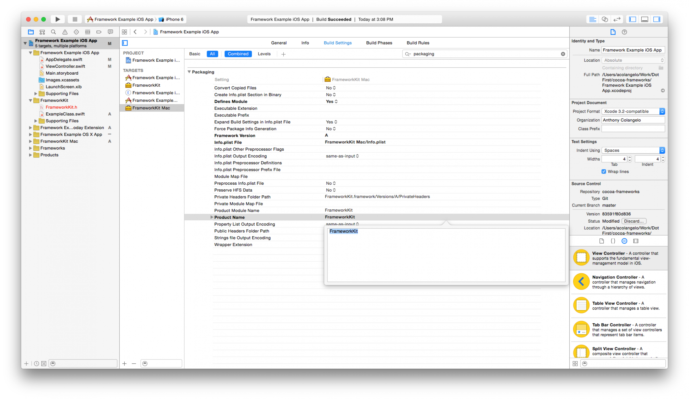 Cross-Platform Frameworks in Xcode: Product Name Settings