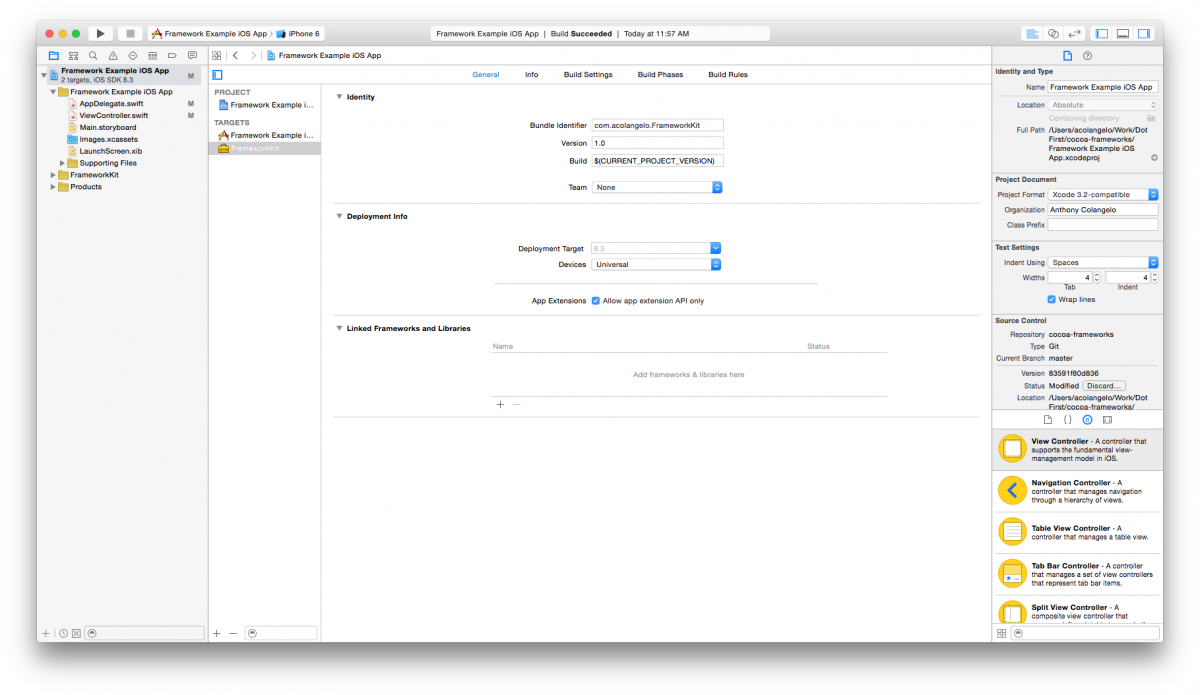 Cross-Platform Frameworks in Xcode: App Extension settings