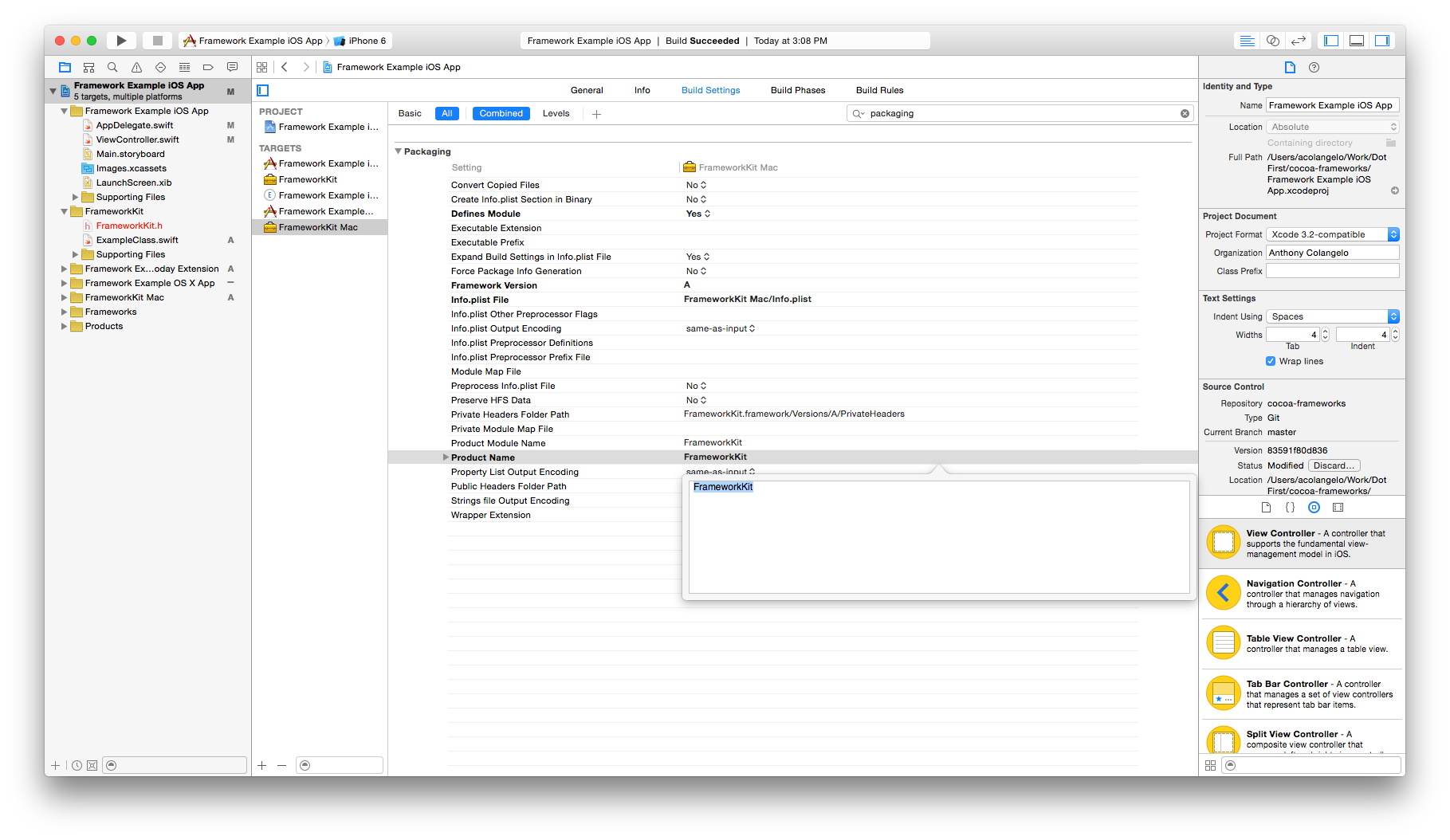 Cross-Platform Frameworks in Xcode: Product Name Settings